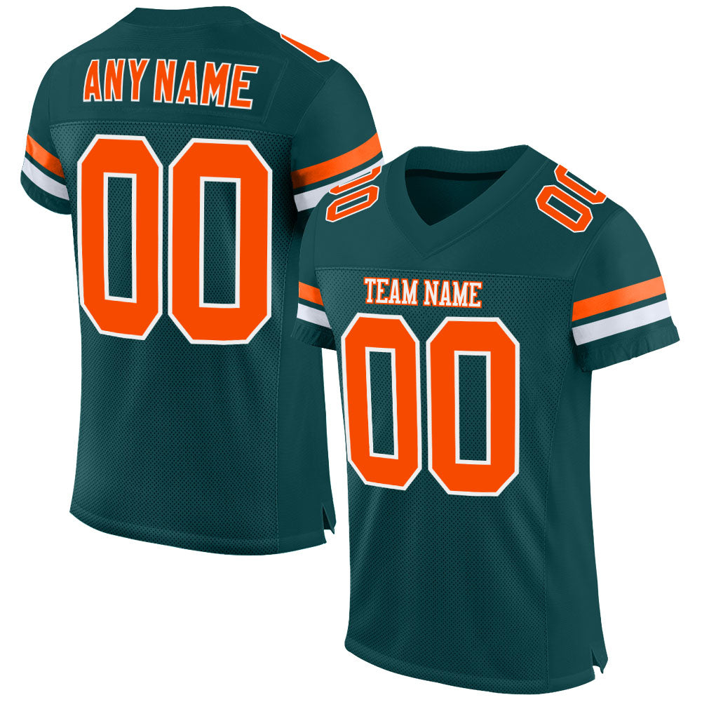 Custom Midnight Green Orange-White Mesh Authentic Football Jersey - Sky-Custom