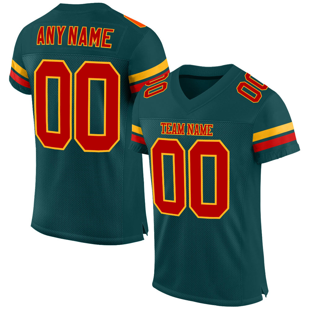 Custom Midnight Green Red-Gold Mesh Authentic Football Jersey - Sky-Custom