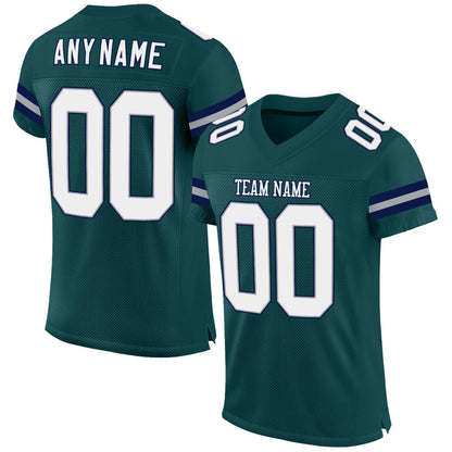 Custom Midnight Green White-Navy Mesh Authentic Football Jersey - Sky-Custom