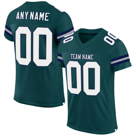 Custom Midnight Green White-Navy Mesh Authentic Football Jersey - Sky-Custom