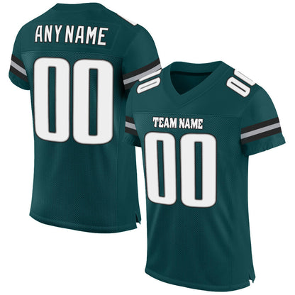 Custom Midnight Green White-Gray Mesh Authentic Football Jersey - Sky-Custom