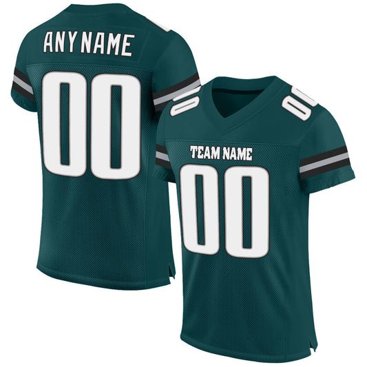 Custom Midnight Green White-Gray Mesh Authentic Football Jersey - Sky-Custom