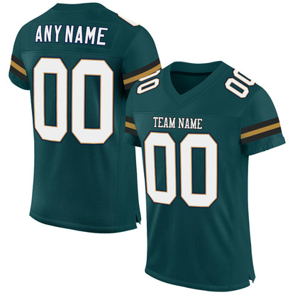 Custom Midnight Green White-Old Gold Mesh Authentic Football Jersey - Sky-Custom