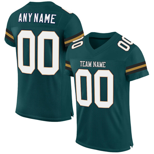 Custom Midnight Green White-Old Gold Mesh Authentic Football Jersey - Sky-Custom