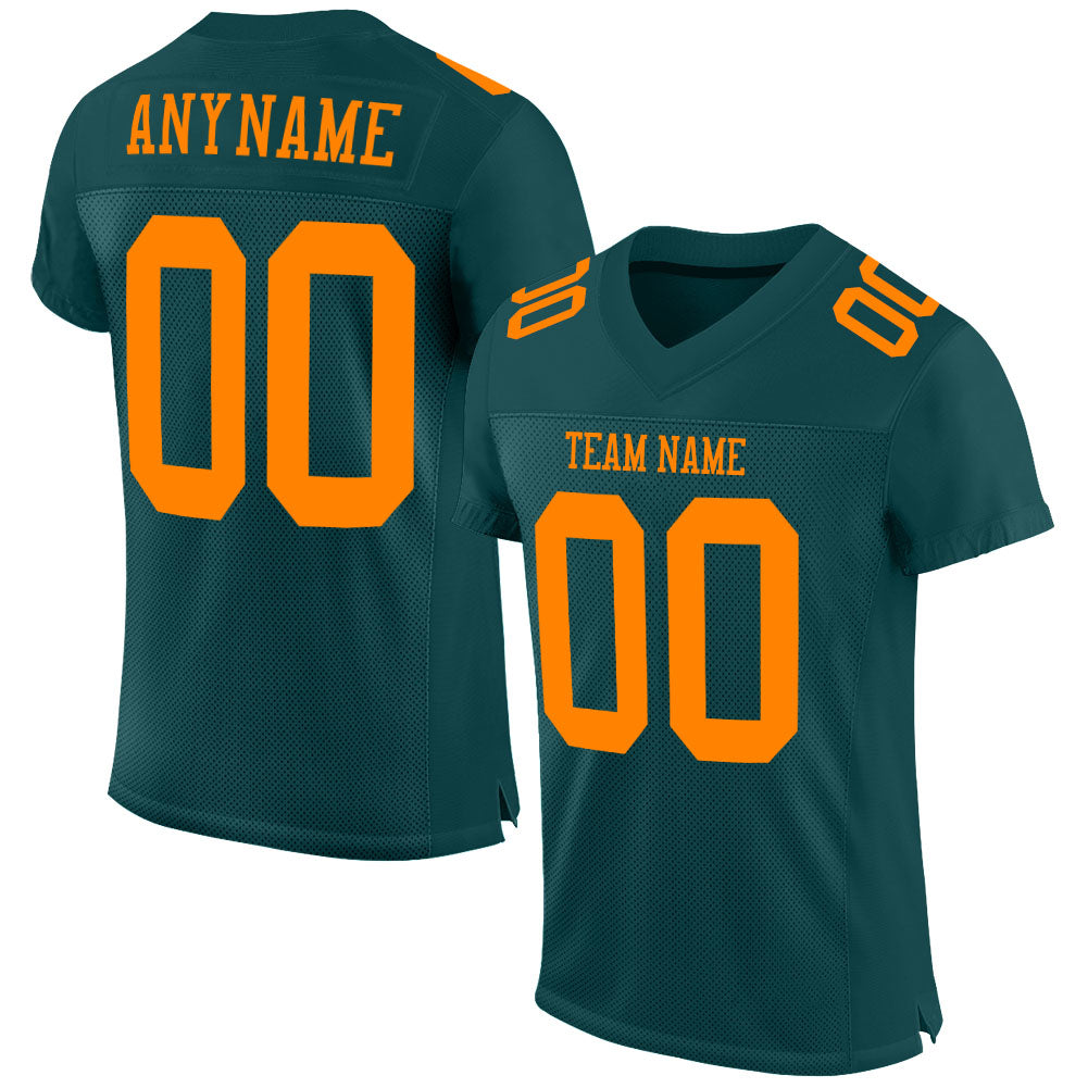 Custom Midnight Green Bay Orange Mesh Authentic Football Jersey - Sky-Custom