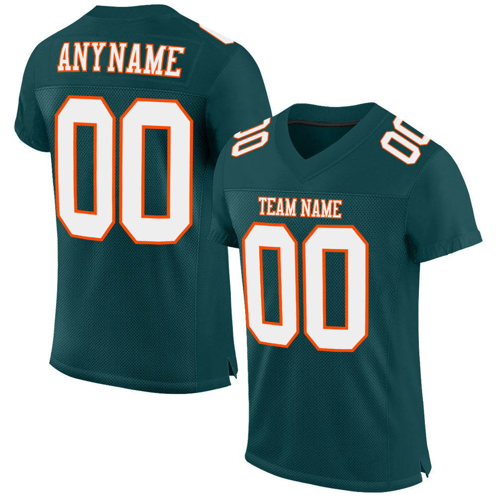 Custom Midnight Green White-Orange Mesh Authentic Football Jersey - Sky-Custom