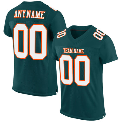 Custom Midnight Green White-Orange Mesh Authentic Football Jersey - Sky-Custom