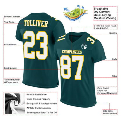 Custom Midnight Green White-Gold Mesh Authentic Football Jersey - Sky-Custom