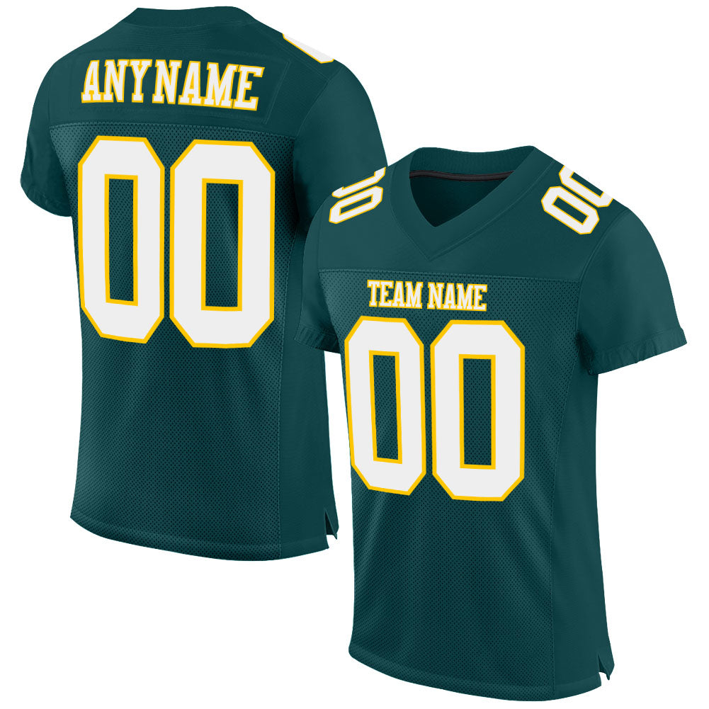 Custom Midnight Green White-Gold Mesh Authentic Football Jersey - Sky-Custom