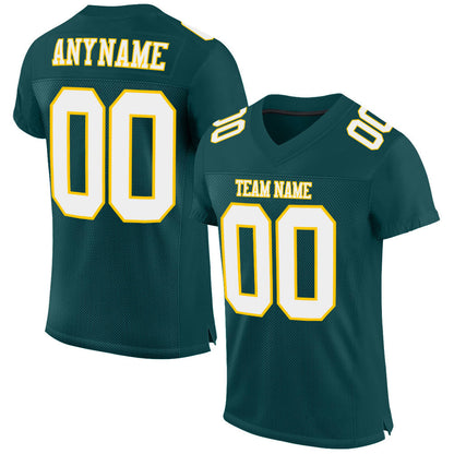 Custom Midnight Green White-Gold Mesh Authentic Football Jersey - Sky-Custom