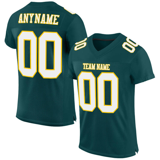 Custom Midnight Green White-Gold Mesh Authentic Football Jersey - Sky-Custom