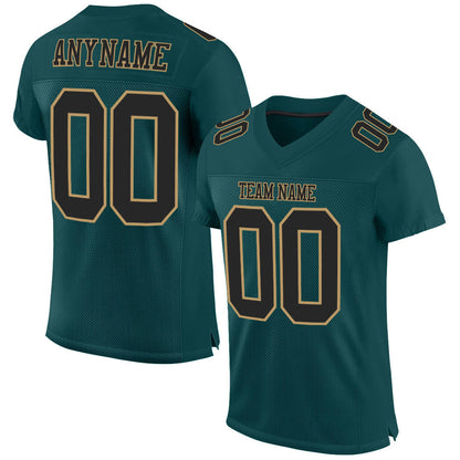 Custom Midnight Green Black-Old Gold Mesh Authentic Football Jersey - Sky-Custom