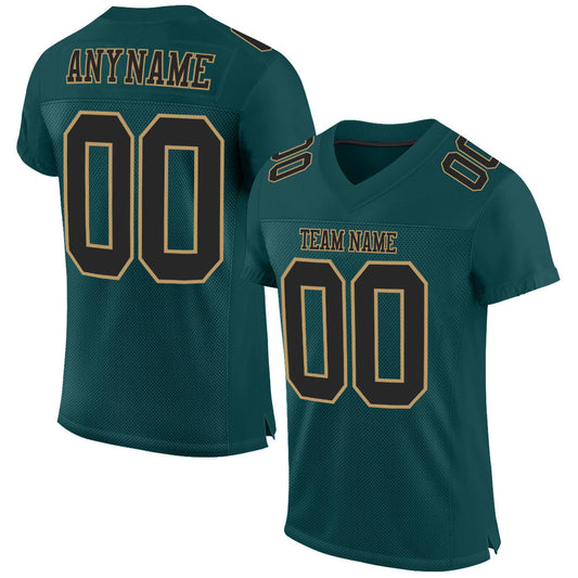 Custom Midnight Green Black-Old Gold Mesh Authentic Football Jersey - Sky-Custom