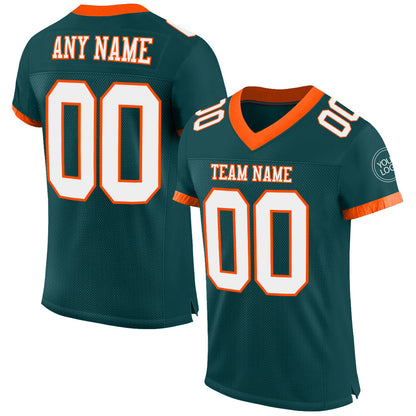 Custom Midnight Green White-Orange Mesh Authentic Football Jersey - Sky-Custom