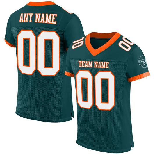 Custom Midnight Green White-Orange Mesh Authentic Football Jersey - Sky-Custom