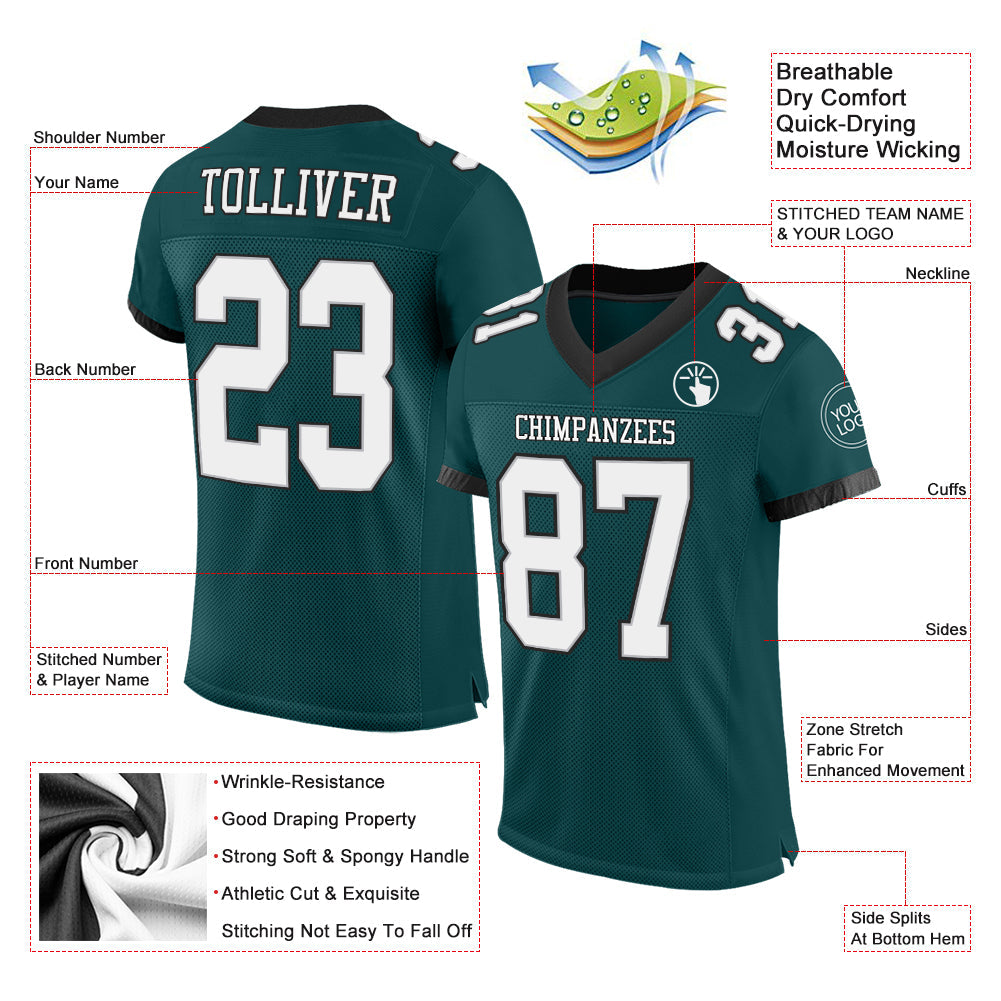 Custom Midnight Green White Gray-Black Mesh Authentic Football Jersey - Sky-Custom