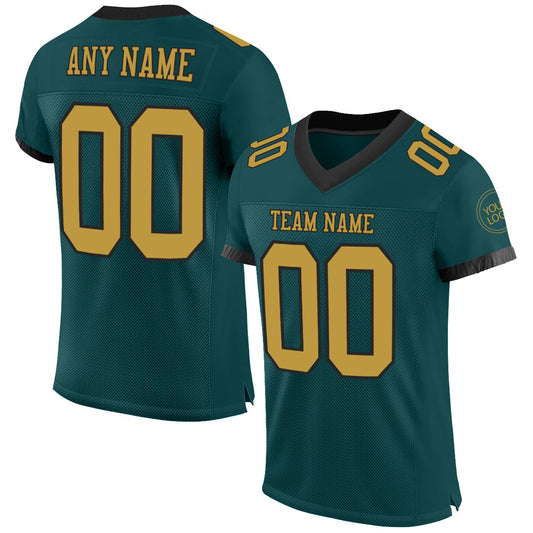 Custom Midnight Green Old Gold-Black Mesh Authentic Football Jersey - Sky-Custom