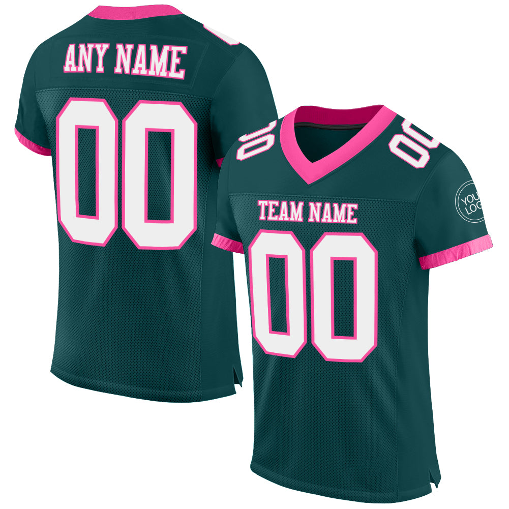 Custom Midnight Green White-Pink Mesh Authentic Football Jersey - Sky-Custom