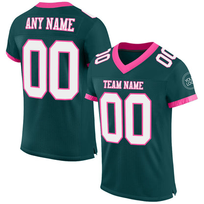 Custom Midnight Green White-Pink Mesh Authentic Football Jersey - Sky-Custom