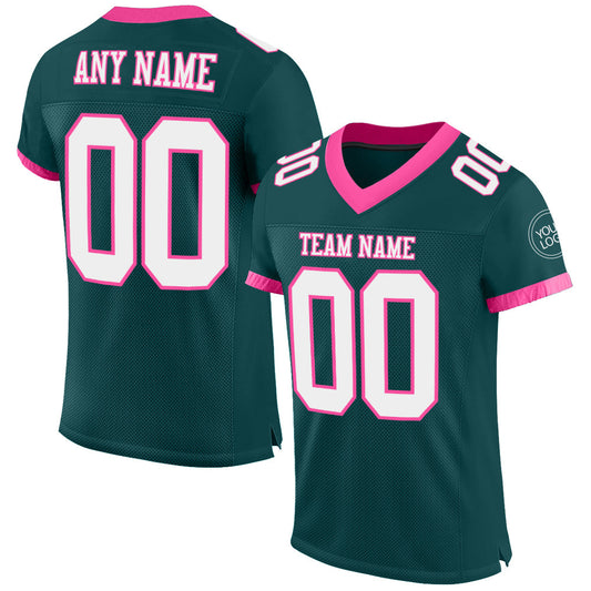 Custom Midnight Green White-Pink Mesh Authentic Football Jersey - Sky-Custom