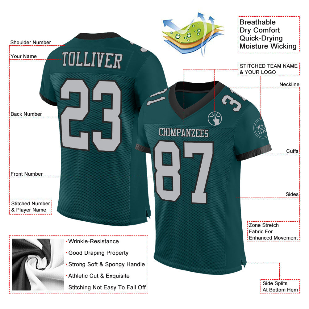 Custom Midnight Green Gray-Black Mesh Authentic Football Jersey - Sky-Custom