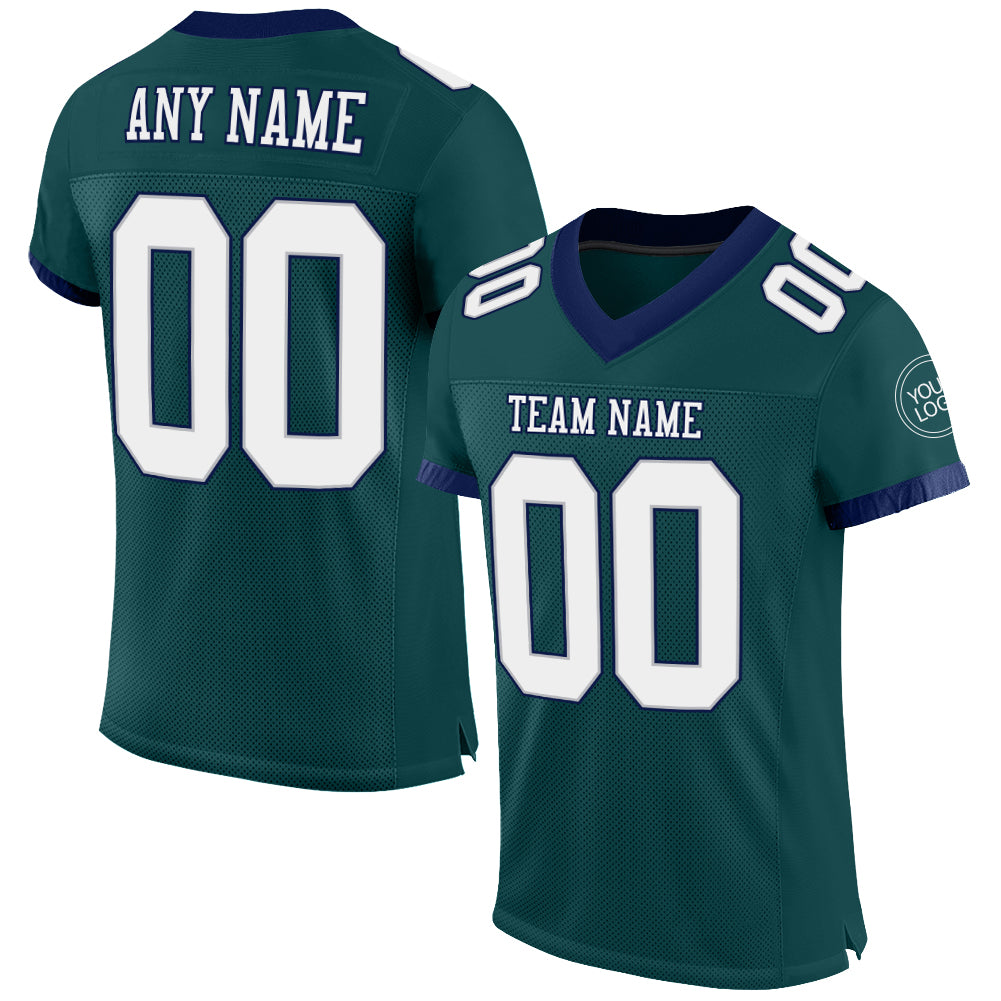 Custom Midnight Green White Gray-Navy Mesh Authentic Football Jersey - Sky-Custom