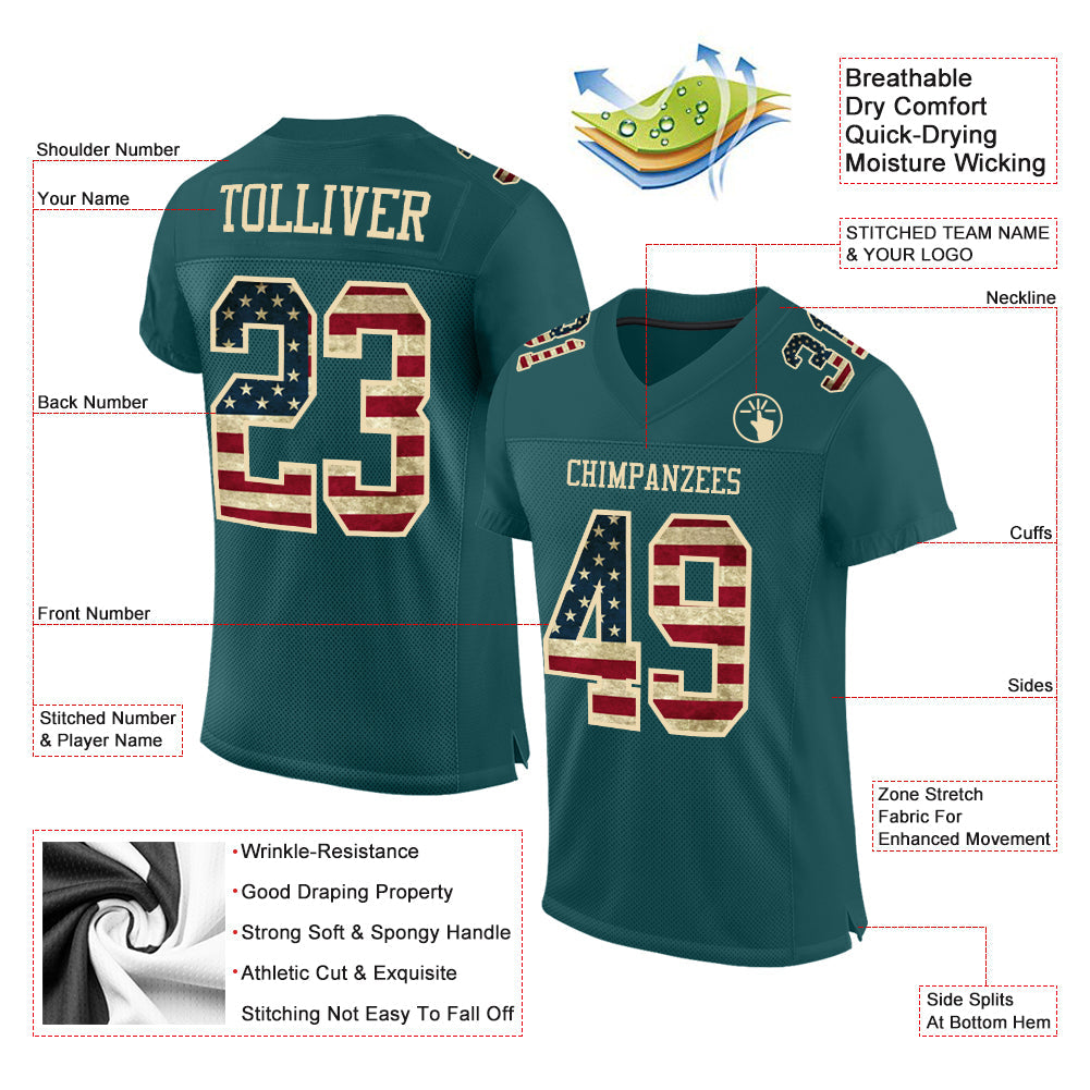 Custom Midnight Green Vintage USA Flag-City Cream Mesh Authentic Football Jersey - Sky-Custom