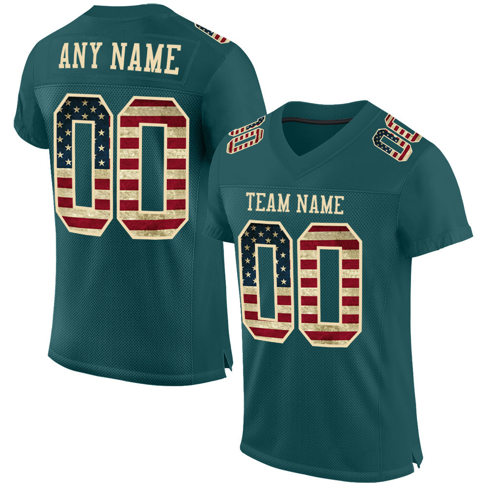 Custom Midnight Green Vintage USA Flag-City Cream Mesh Authentic Football Jersey - Sky-Custom