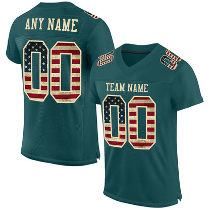 Custom Midnight Green Vintage USA Flag-City Cream Mesh Authentic Football Jersey - Sky-Custom