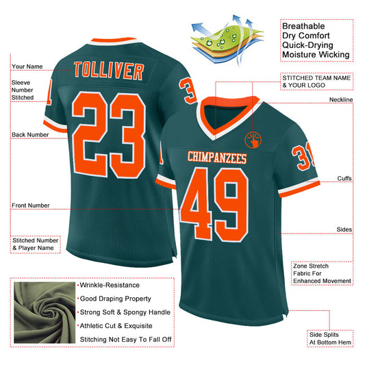 Custom Midnight Green Orange-White Mesh Authentic Throwback Football Jersey - Sky-Custom