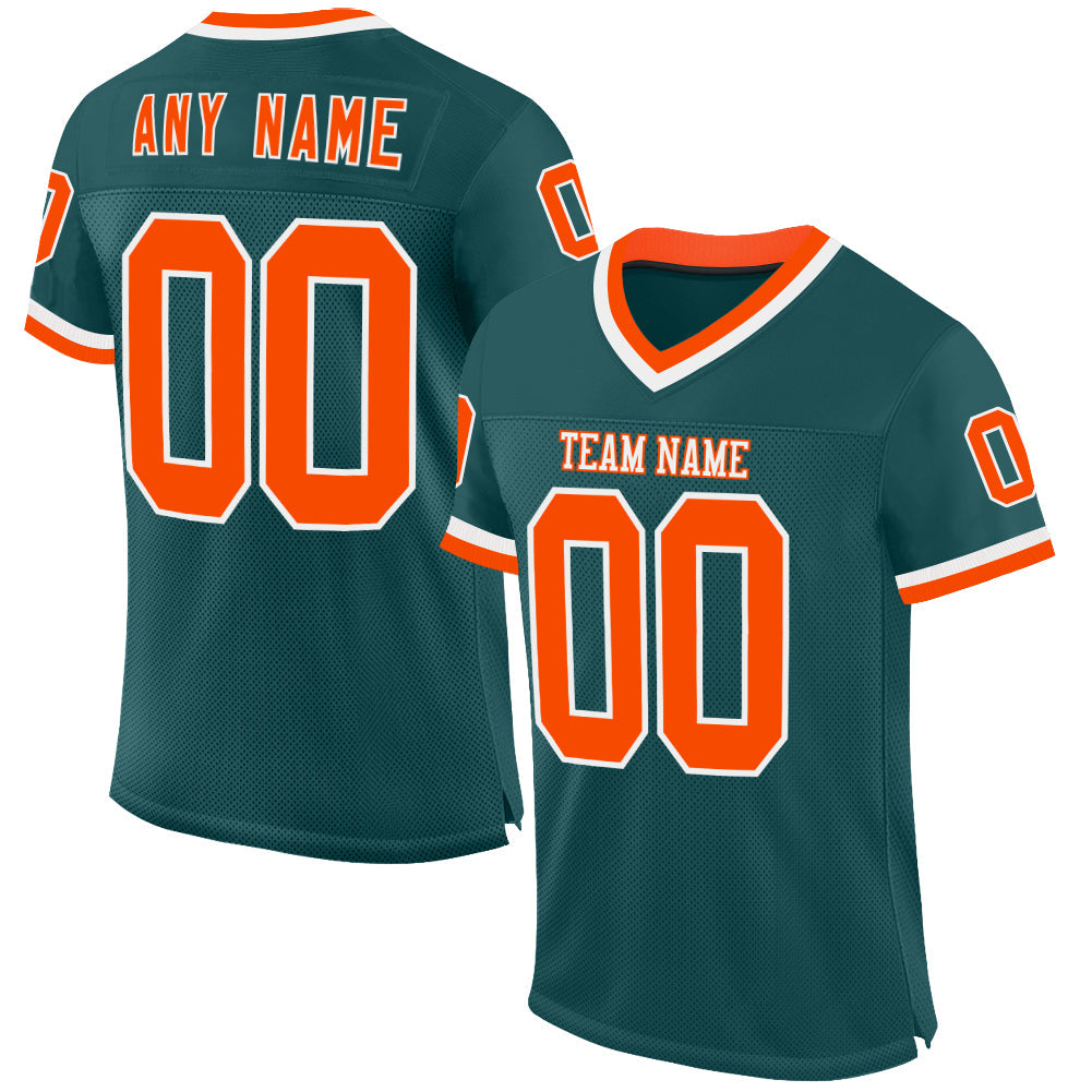 Custom Midnight Green Orange-White Mesh Authentic Throwback Football Jersey - Sky-Custom