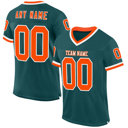 Custom Midnight Green Orange-White Mesh Authentic Throwback Football Jersey - Sky-Custom