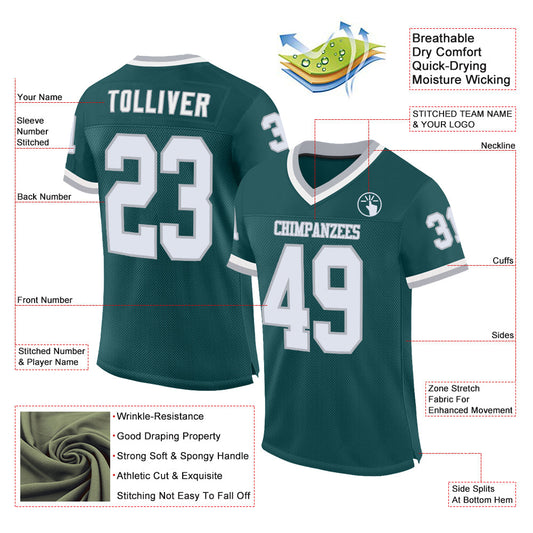 Custom Midnight Green White-Gray Mesh Authentic Throwback Football Jersey - Sky-Custom