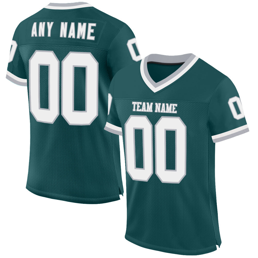 Custom Midnight Green White-Gray Mesh Authentic Throwback Football Jersey - Sky-Custom