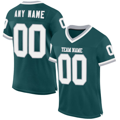 Custom Midnight Green White-Gray Mesh Authentic Throwback Football Jersey - Sky-Custom