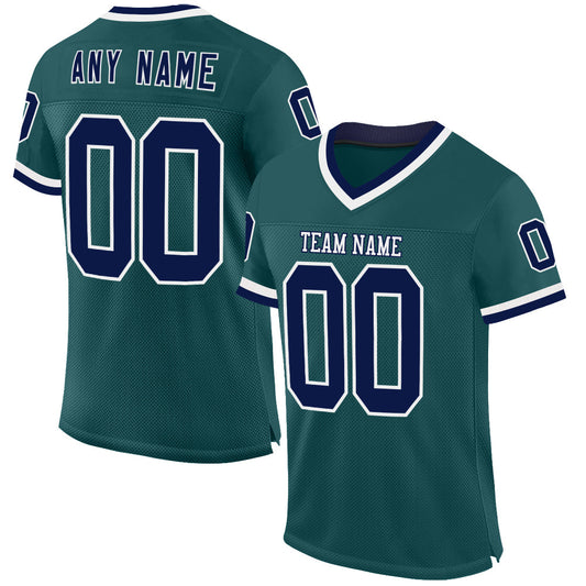 Custom Midnight Green Navy-White Mesh Authentic Throwback Football Jersey - Sky-Custom