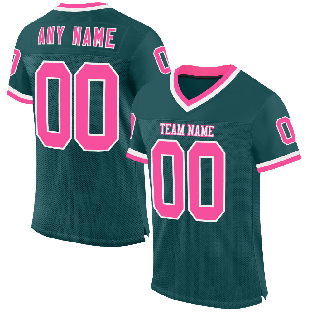 Custom Midnight Green Pink-White Mesh Authentic Throwback Football Jersey - Sky-Custom