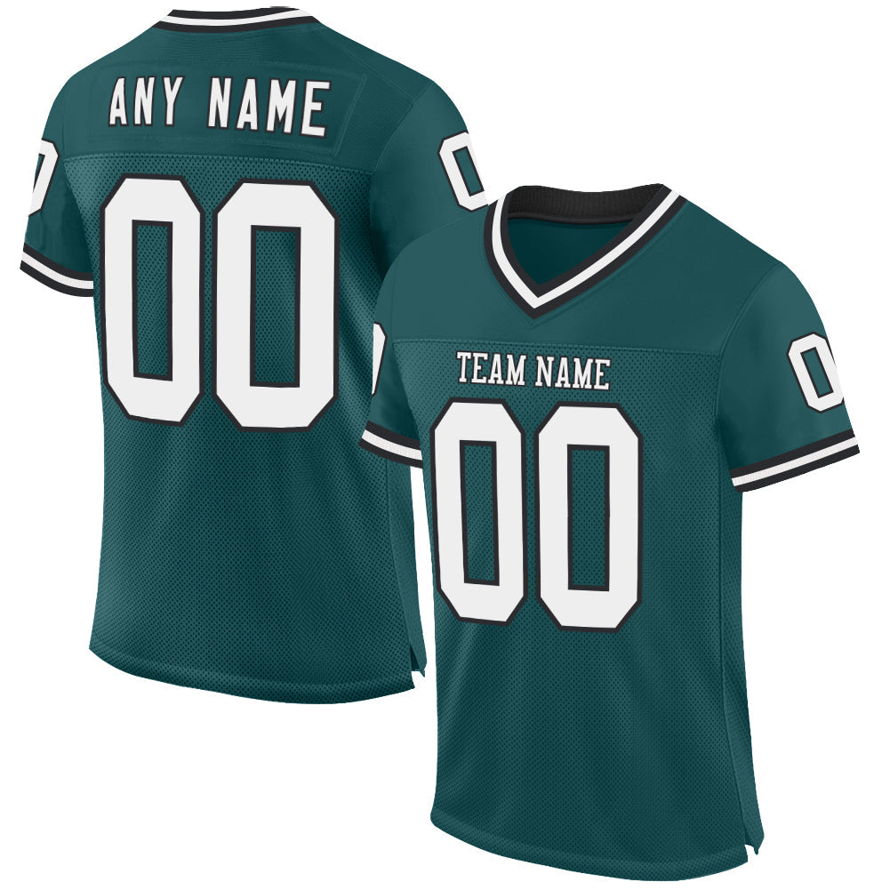 Custom Midnight Green White-Black Mesh Authentic Throwback Football Jersey - Sky-Custom