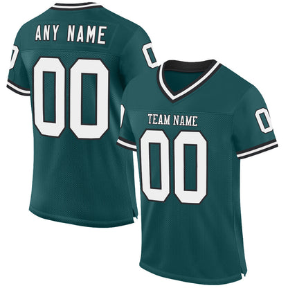Custom Midnight Green White-Black Mesh Authentic Throwback Football Jersey - Sky-Custom