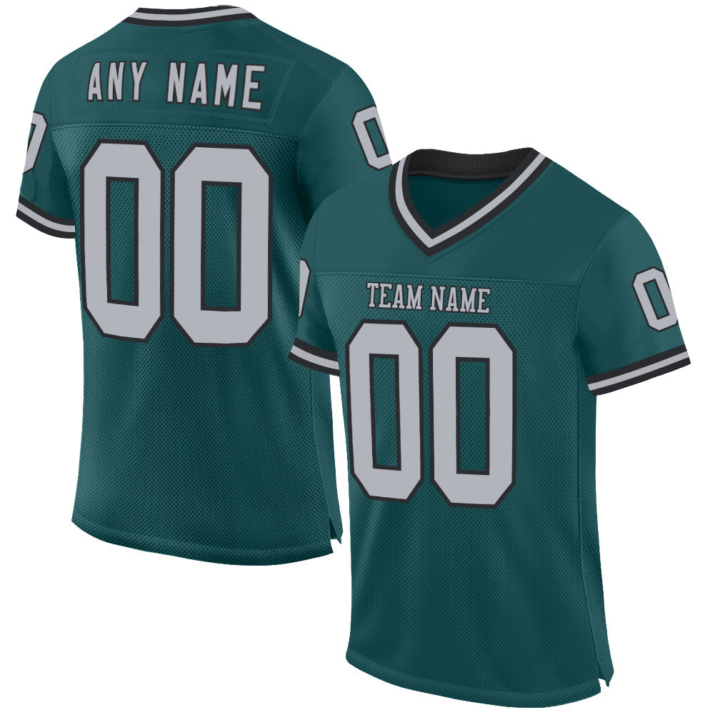 Custom Midnight Green Gray-Black Mesh Authentic Throwback Football Jersey - Sky-Custom