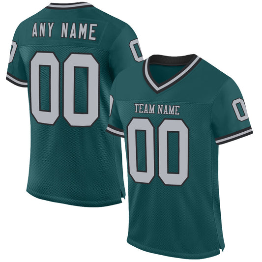 Custom Midnight Green Gray-Black Mesh Authentic Throwback Football Jersey - Sky-Custom