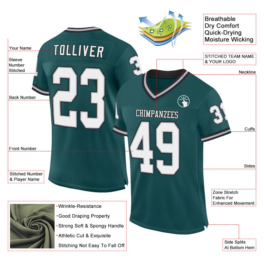Custom Midnight Green Gray-Black Mesh Authentic Throwback Football Jersey - Sky-Custom