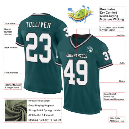 Custom Midnight Green Gray-Black Mesh Authentic Throwback Football Jersey - Sky-Custom