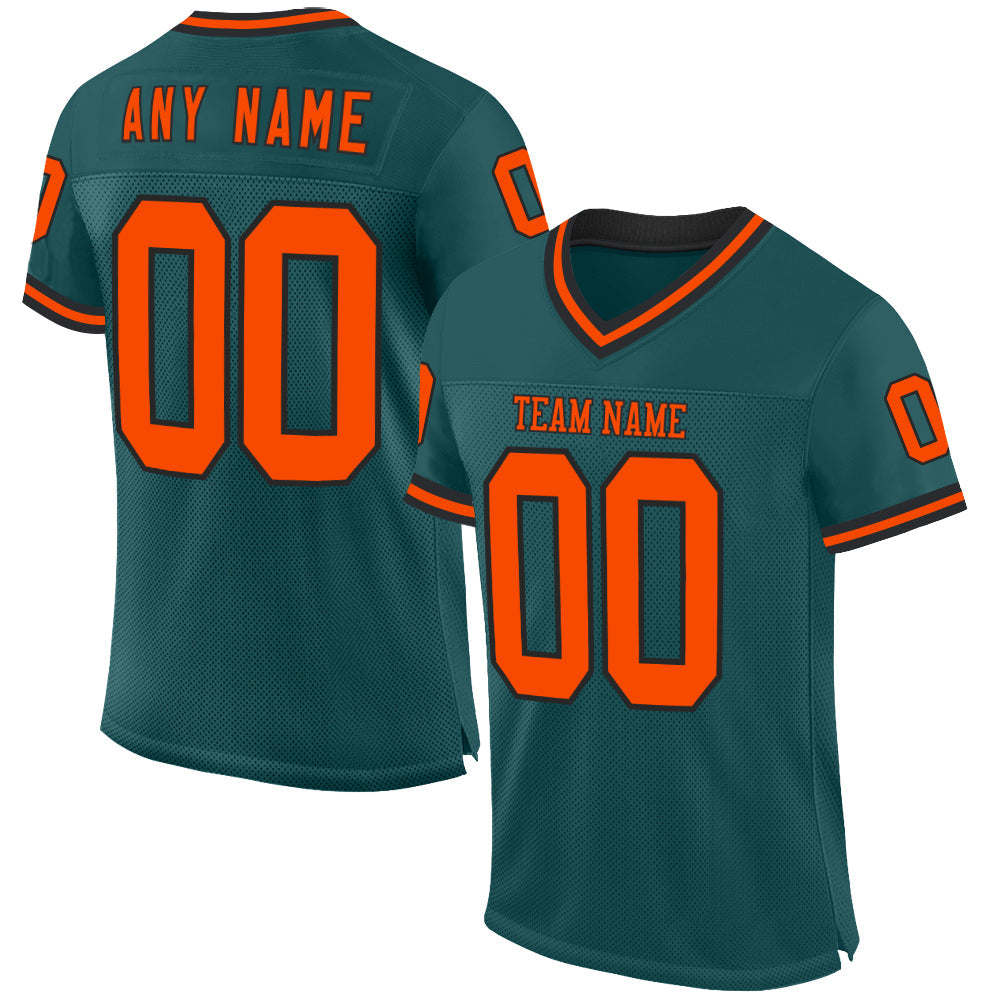 Custom Midnight Green Orange-Black Mesh Authentic Throwback Football Jersey - Sky-Custom