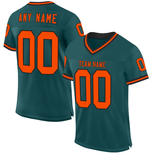 Custom Midnight Green Orange-Black Mesh Authentic Throwback Football Jersey - Sky-Custom