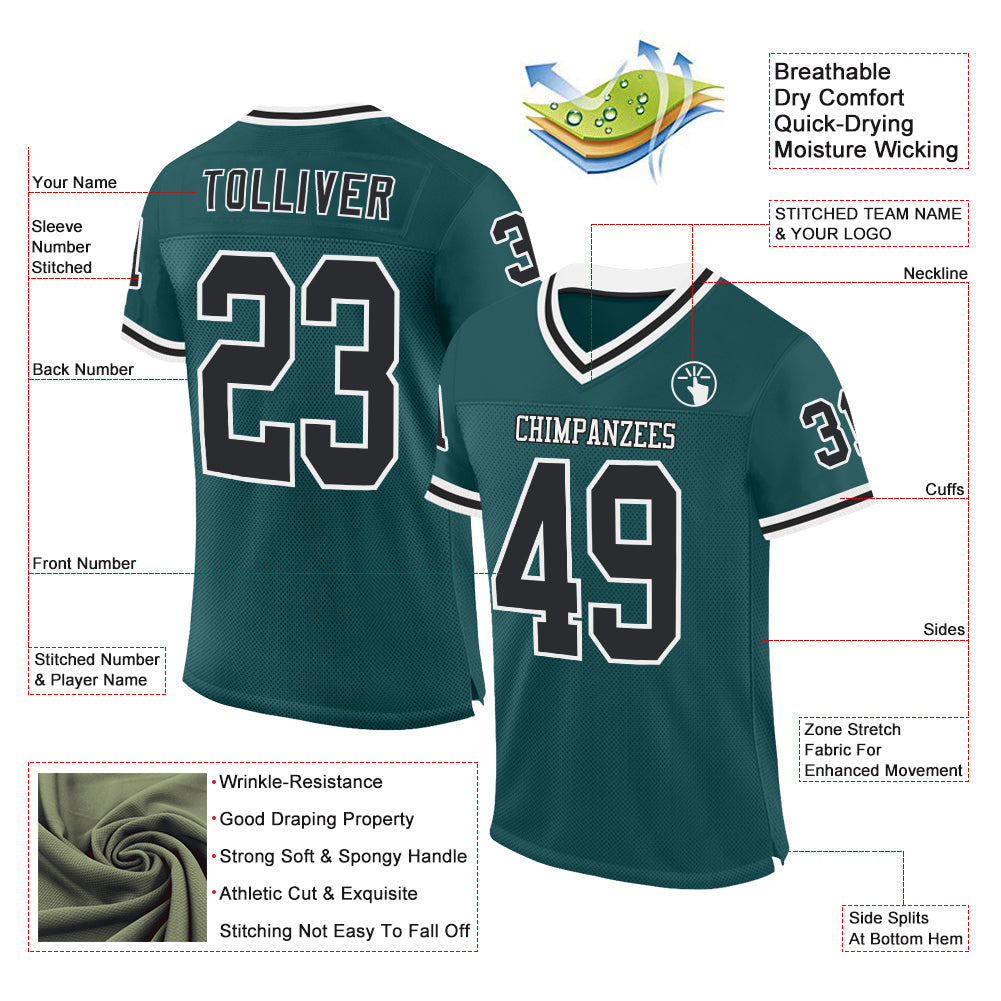Custom Midnight Green Black-White Mesh Authentic Throwback Football Jersey - Sky-Custom