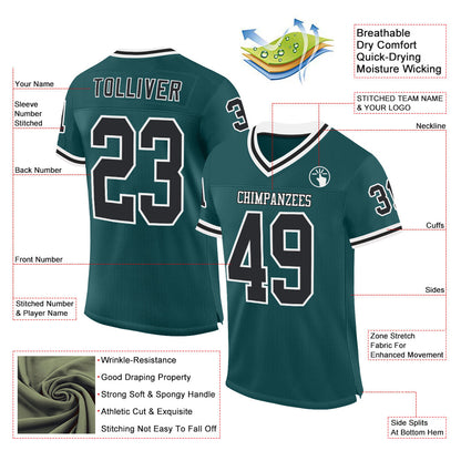 Custom Midnight Green Black-White Mesh Authentic Throwback Football Jersey - Sky-Custom