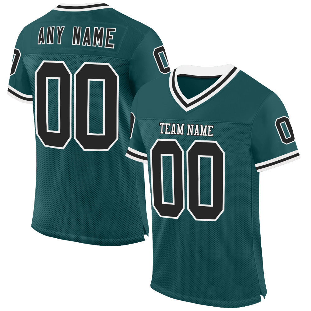 Custom Midnight Green Black-White Mesh Authentic Throwback Football Jersey - Sky-Custom