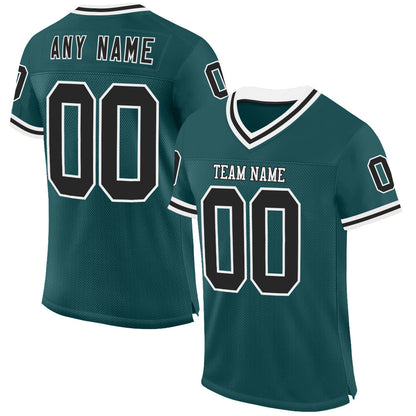 Custom Midnight Green Black-White Mesh Authentic Throwback Football Jersey - Sky-Custom