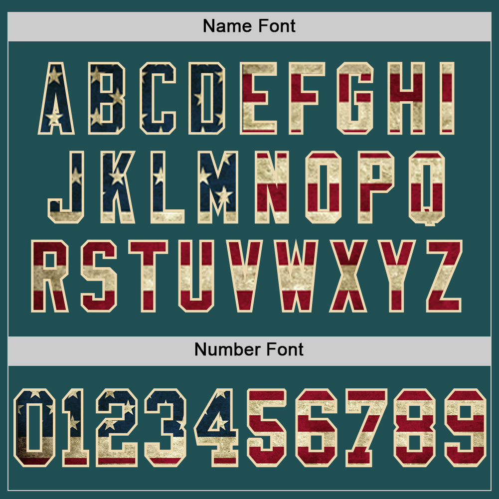 Custom Midnight Green Vintage USA Flag Cream-Red Mesh Authentic Throwback Football Jersey - Sky-Custom